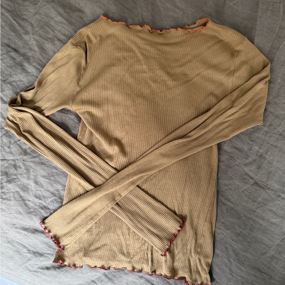 Olive green Baserange vein ribbed long sleeve